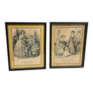 Set of 2 Wood‎ Framed Paris France Women Vintage Ad Art Print